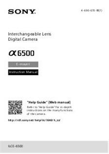 Sony A6500 manual. Camera Instructions.